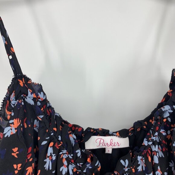 Parker Top Black 100% Silk Floral Cold Shoulder Long Sleeve - Picture 4 of 11